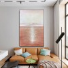 Sunbeams on the Sea-Minimalist Landscape Oil Painting: Warm Brown Tones, Calm Sea & Distant Mountains