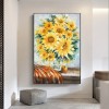 Sunflower Bouquet Oil Painting - Warm Cottagecore Kitchen Wall Decor with Textured Details