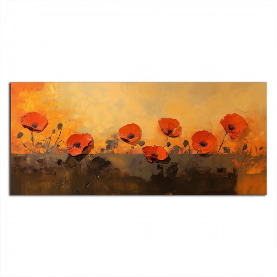 Sunlit Poppies-Red Poppy Flowers Painting, Warm Tone Floral Wall Art for Home Decoration