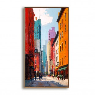 Sunlit Streets – Hand-Painted abstract City Street Oil Painting on Canvas