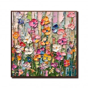 Textured Impasto Oil Painting - Colorful Poppy Floral Wall Art for Living Room Decor