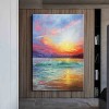 The Golden Hour-Vibrant Sunset Ocean Wave Oil Painting, Seascape Art for Home Decoration