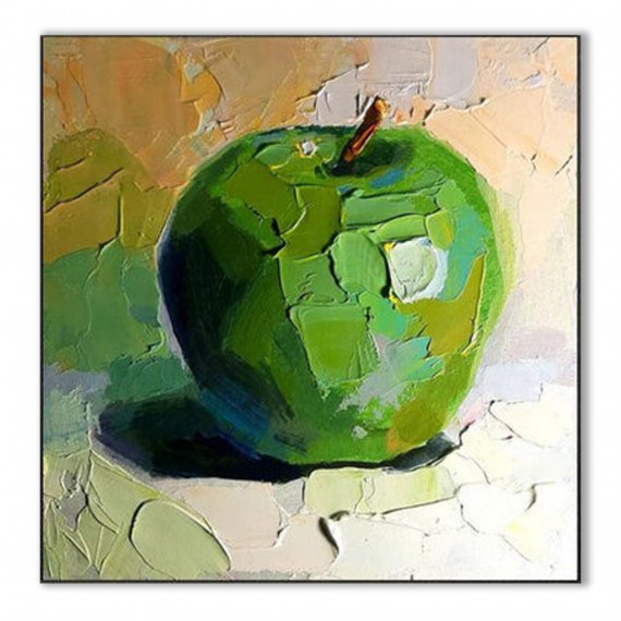 The Green Apple - Textured Oil Painting, abstract Fruit Wall Art, Vibrant Kitchen Decor