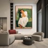 The Silence – Emotional Figurative Oil Painting of Woman in White on Green Sofa