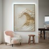 Tidal Light – Textured Gold Wave Wall Art abstract Ocean Canvas Wabi sabi Vertical Decor
