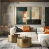 Timeless Layers: Modern abstract Geometric Framed Canvas Art - Teal, Orange & Neutral Tones Wall Decor for Living Room & Bedroom