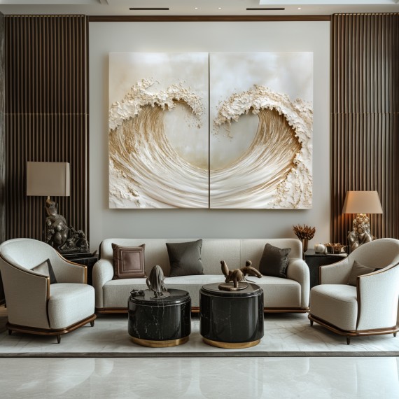 Twin Tide – Gold Textured Wave Diptych Wall Art abstract Ocean Canvas Wabi sabi Decor