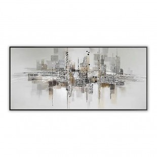 Urban Reflection-abstract Cityscape Painting | Modern Skyline Wall Art on Panoramic Canvas