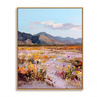 Valley in Bloom — Textured Wildflower Landscape Oil Painting, Mountain Wall Art