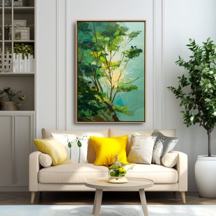 Verdant Canopy – abstract tree Painting, Textured Green Canvas Wall Art