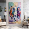 Vertical Colorful Horse Painting – Colorful Running Horses Impressionist Oil Painting, Vibrant Animal Wall Art for Home Decor