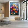 Vivid Bloom – Colorful Textured Flower Oil Painting, Vibrant Floral Wall Art for Home Decoration