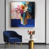 Vivid Essence-Impasto Floral Still Life Oil Painting - Vibrant Multicolored Blooms in Vase with Gold Accents, Framed Square Wall Art for Living Room & Bedroom Decor