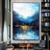 Walking by the Moonlight-abstract Blue Water Reflection Wall Art - Framed Textured Home Decor
