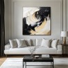 Whirlwind Elegance-Black Gold White abstract Swirl Wall Art - Framed 3D Textured Minimalist Decor