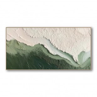 Whispering Coastline-abstract Green & White Textured Oil Painting for Modern Decor