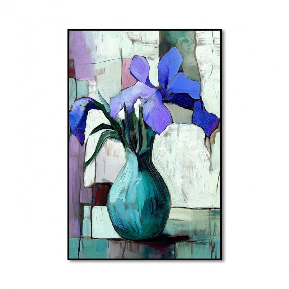 Whispers of Iris - Purple Iris Flower Oil Painting – abstract Vase Wall Art on Canvas