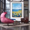 Whispers of Summer - Blue Lake and Yellow Field Floral Painting Textured Summer Landscape Art