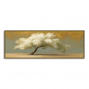 White tree Landscape Painting – Large Horizontal Hand-Painted Textured Canvas Wall Art for Modern Living Room Decor