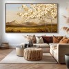 White tree Landscape Painting – Textured Hand-Painted Canvas Wall Art with Mountain View for Modern Living Room Decor