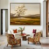 White tree Landscape Painting – Vertical Hand-Painted Textured Canvas Wall Art for Modern Living Room or Bedroom Decor