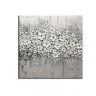 Winter Blossom-3D Textured Black and White Floral Oil Painting, Modern Wall Art for Home Decoration