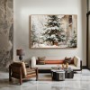 Winter Serenade - Christmas tree Oil Painting with Cardinals, Snowy Holiday Canvas Wall Art