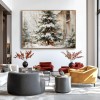 Winter Serenade - Christmas tree Oil Painting with Cardinals, Snowy Holiday Canvas Wall Art